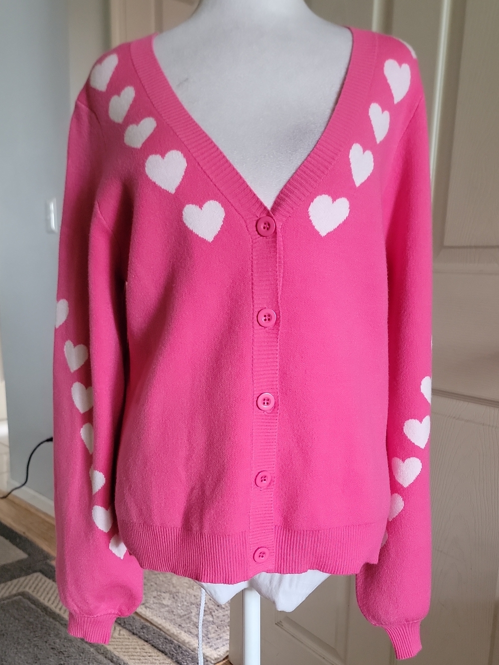 KAILY k. Pink Heart-Pattern V-Neck Cardigan